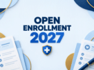 Open Enrollment 2027, with a healthcare shield and insurance comparison forms.